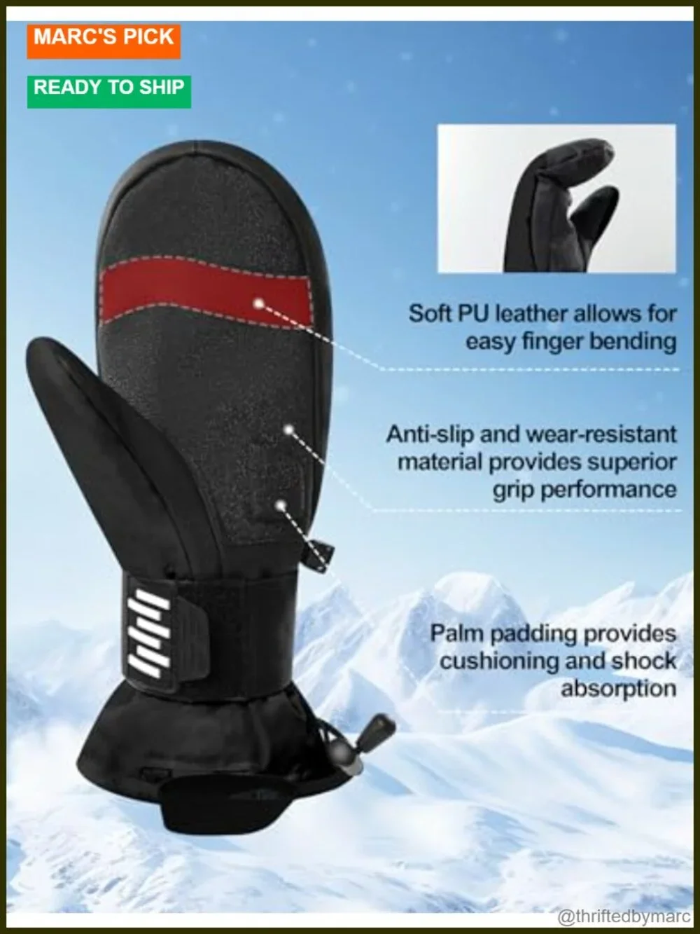 Winter Ski Mittens Men Women Touchscreen Snow Mitts 3M Thinsulate Cold Weather